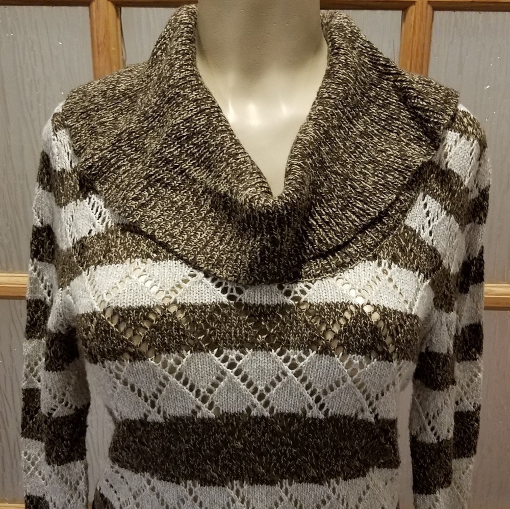 Carolyn Taylor Striped Long Cowel Sweater